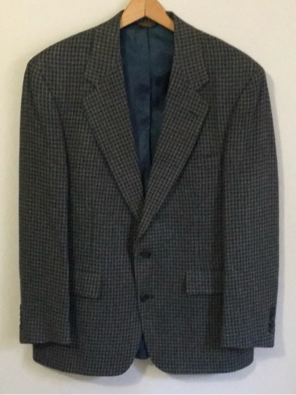 Men’s Vintage Wool Sports Coat Blazer, Pegues Place, Teel Black, 40R